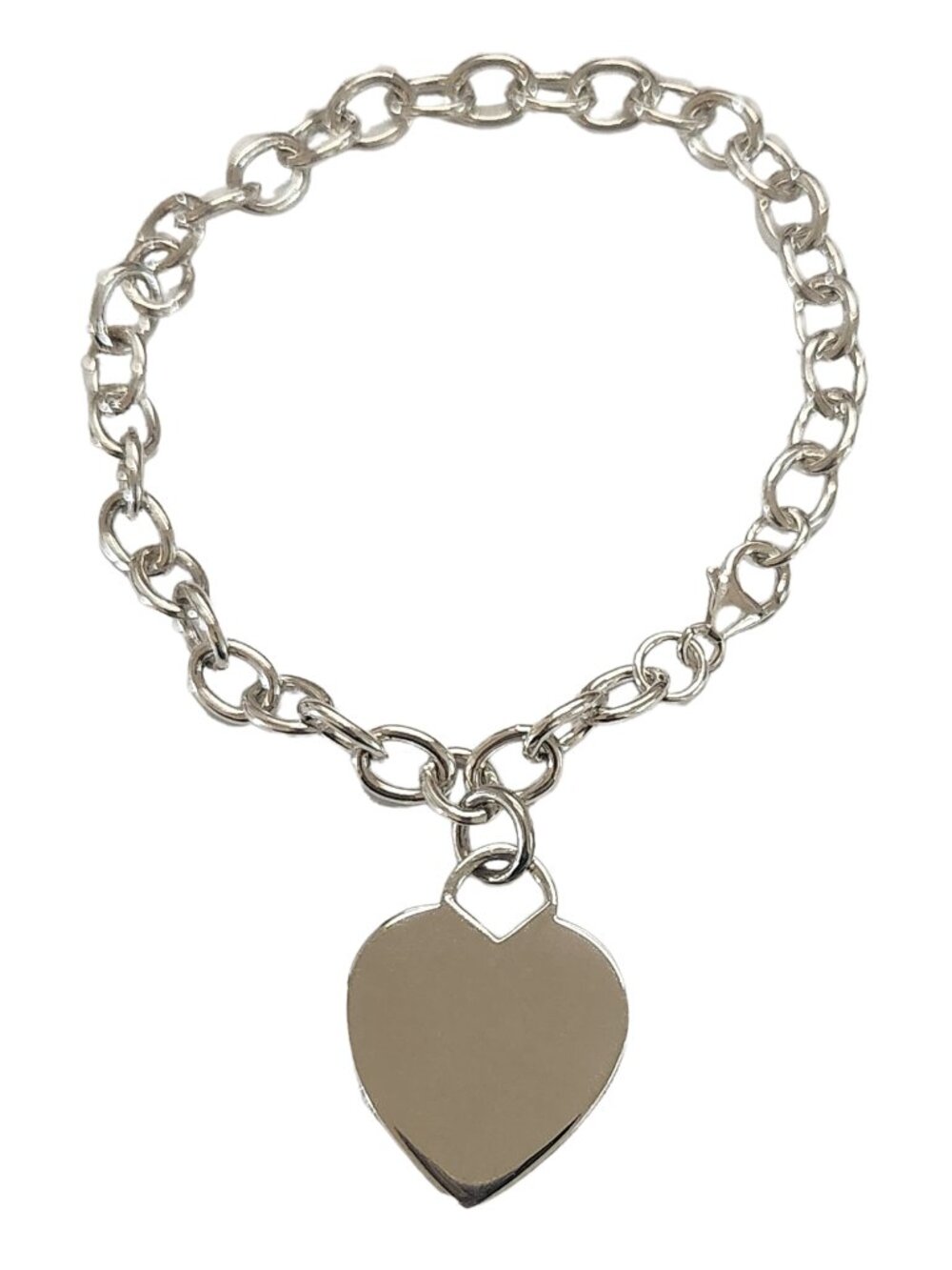 Sterling Silver Heart Charm Bracelet 8" | 925 Chunky Link Bracelet